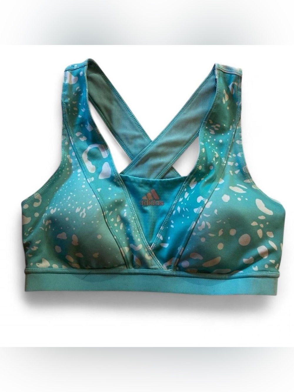 Adidas Supernova Teal Animal Print Sport Bra VFront/Crisscross Back Size Medium